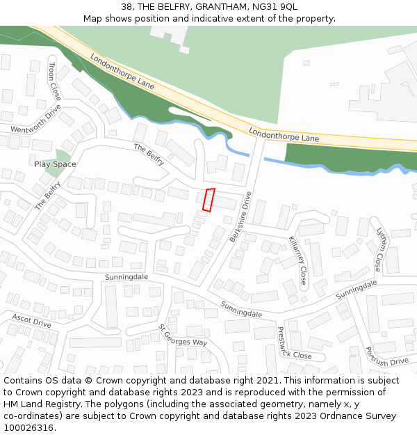 38, THE BELFRY, GRANTHAM, NG31 9QL: Location map and indicative extent of plot