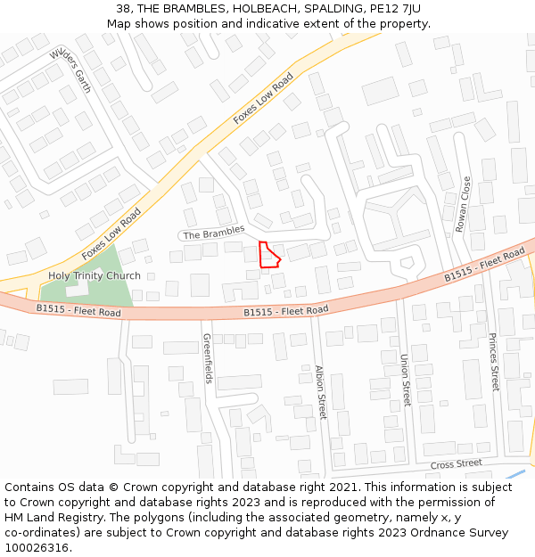 38, THE BRAMBLES, HOLBEACH, SPALDING, PE12 7JU: Location map and indicative extent of plot