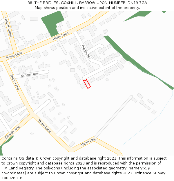 38, THE BRIDLES, GOXHILL, BARROW-UPON-HUMBER, DN19 7GA: Location map and indicative extent of plot