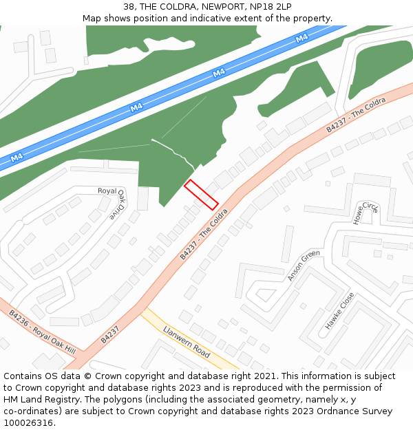 38, THE COLDRA, NEWPORT, NP18 2LP: Location map and indicative extent of plot