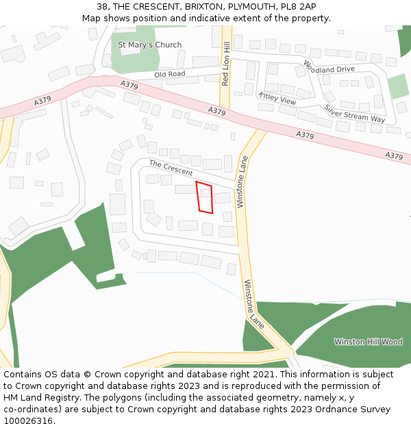 38, THE CRESCENT, BRIXTON, PLYMOUTH, PL8 2AP: Location map and indicative extent of plot