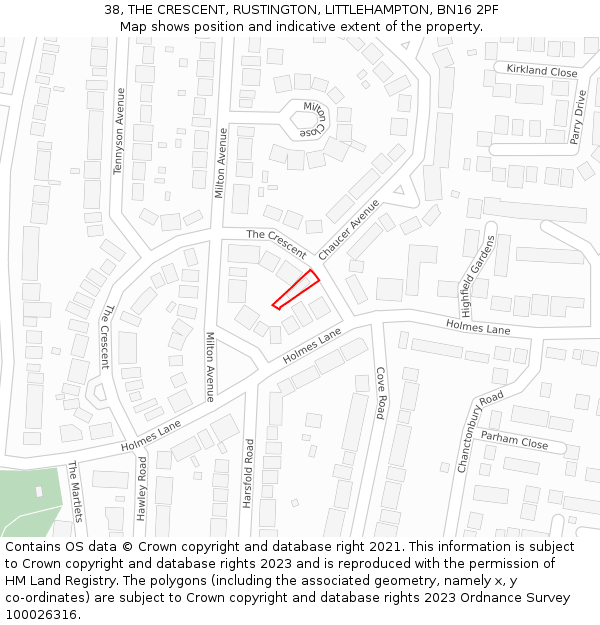 38, THE CRESCENT, RUSTINGTON, LITTLEHAMPTON, BN16 2PF: Location map and indicative extent of plot