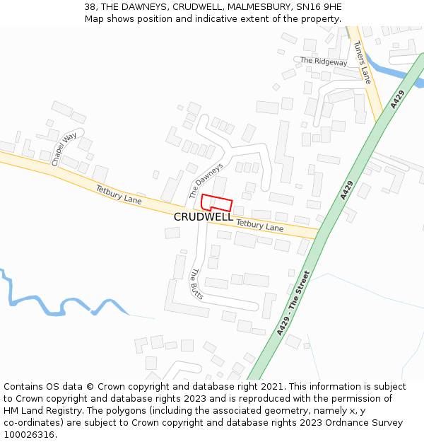 38, THE DAWNEYS, CRUDWELL, MALMESBURY, SN16 9HE: Location map and indicative extent of plot