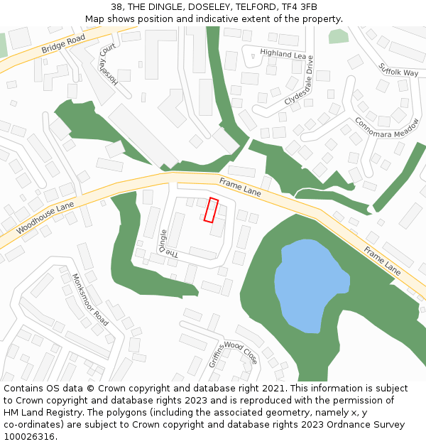 38, THE DINGLE, DOSELEY, TELFORD, TF4 3FB: Location map and indicative extent of plot