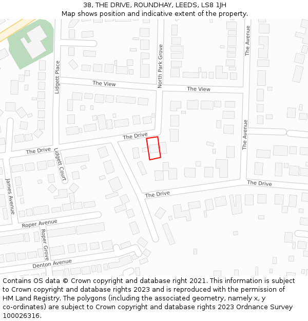 38, THE DRIVE, ROUNDHAY, LEEDS, LS8 1JH: Location map and indicative extent of plot