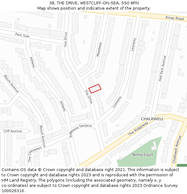 38, THE DRIVE, WESTCLIFF-ON-SEA, SS0 8PN: Location map and indicative extent of plot