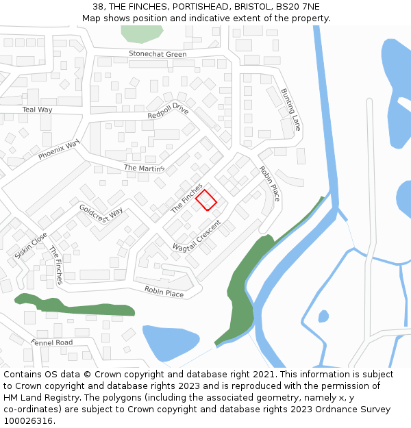 38, THE FINCHES, PORTISHEAD, BRISTOL, BS20 7NE: Location map and indicative extent of plot