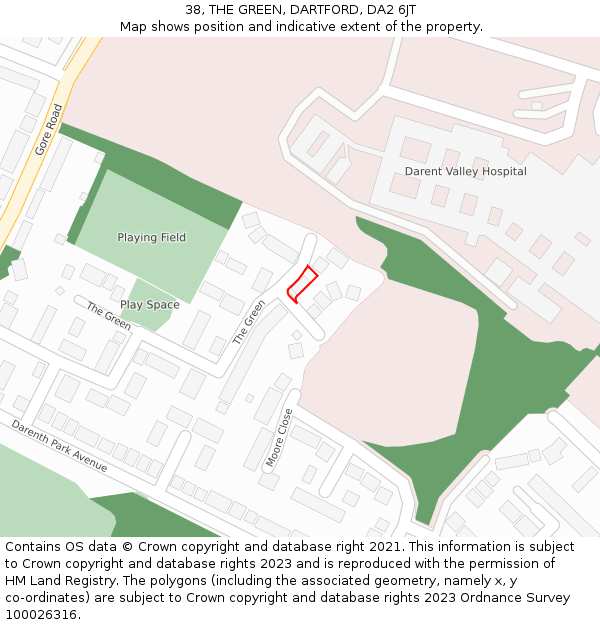 38, THE GREEN, DARTFORD, DA2 6JT: Location map and indicative extent of plot