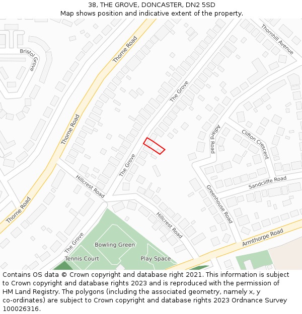 38, THE GROVE, DONCASTER, DN2 5SD: Location map and indicative extent of plot