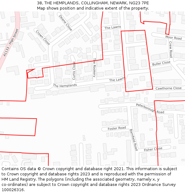 38, THE HEMPLANDS, COLLINGHAM, NEWARK, NG23 7PE: Location map and indicative extent of plot