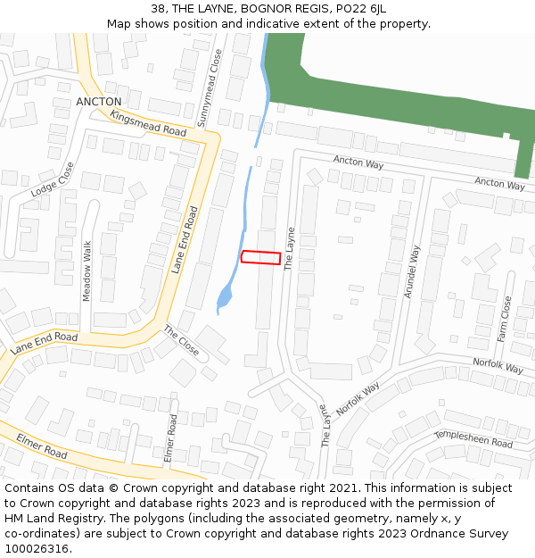 38, THE LAYNE, BOGNOR REGIS, PO22 6JL: Location map and indicative extent of plot