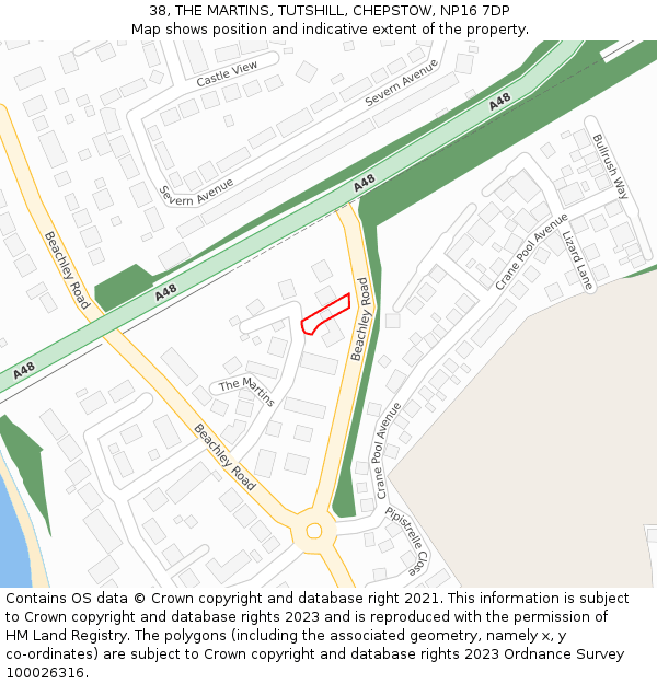 38, THE MARTINS, TUTSHILL, CHEPSTOW, NP16 7DP: Location map and indicative extent of plot