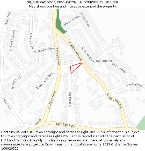 38, THE PADDOCK, KIRKHEATON, HUDDERSFIELD, HD5 0ER: Location map and indicative extent of plot