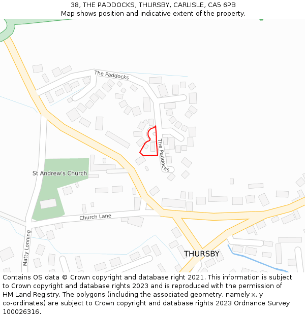 38, THE PADDOCKS, THURSBY, CARLISLE, CA5 6PB: Location map and indicative extent of plot