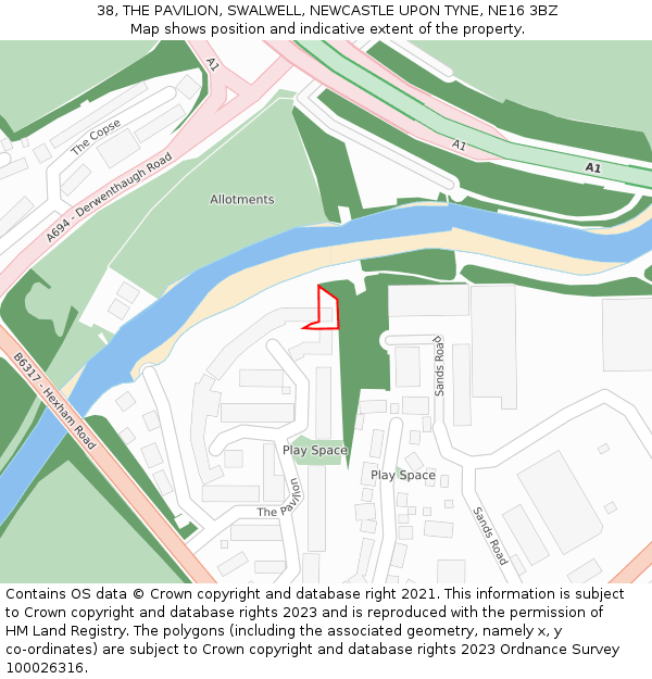 38, THE PAVILION, SWALWELL, NEWCASTLE UPON TYNE, NE16 3BZ: Location map and indicative extent of plot