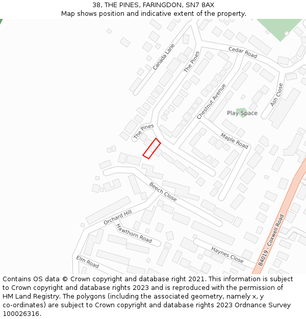 38, THE PINES, FARINGDON, SN7 8AX: Location map and indicative extent of plot