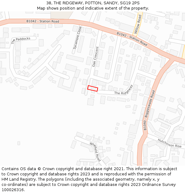 38, THE RIDGEWAY, POTTON, SANDY, SG19 2PS: Location map and indicative extent of plot