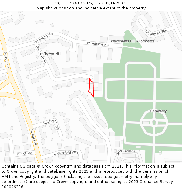 38, THE SQUIRRELS, PINNER, HA5 3BD: Location map and indicative extent of plot