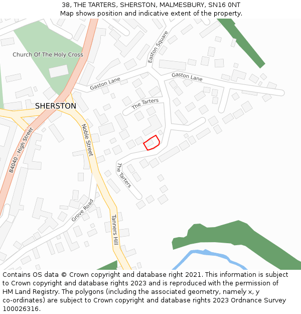 38, THE TARTERS, SHERSTON, MALMESBURY, SN16 0NT: Location map and indicative extent of plot