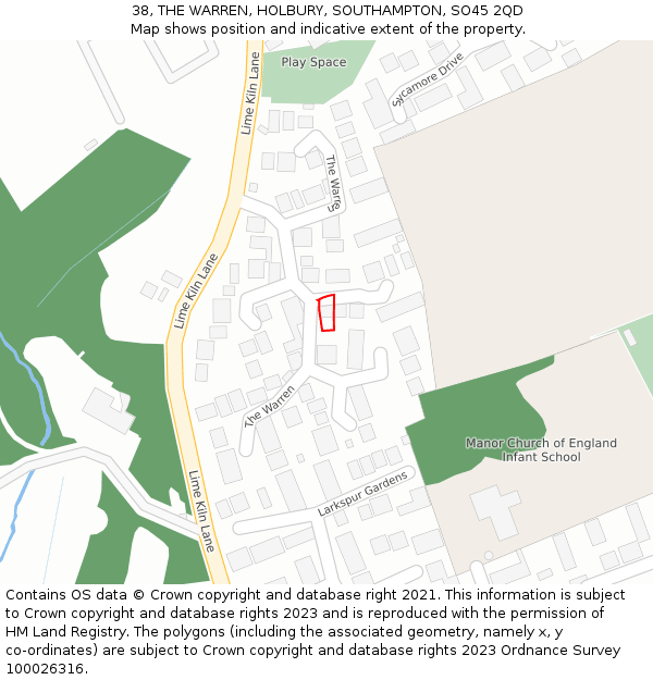 38, THE WARREN, HOLBURY, SOUTHAMPTON, SO45 2QD: Location map and indicative extent of plot