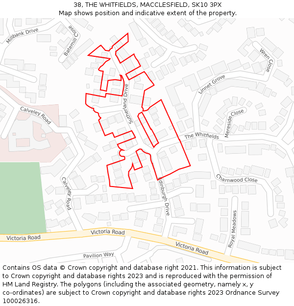 38, THE WHITFIELDS, MACCLESFIELD, SK10 3PX: Location map and indicative extent of plot