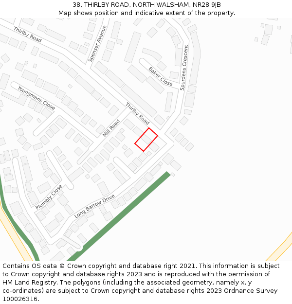 38, THIRLBY ROAD, NORTH WALSHAM, NR28 9JB: Location map and indicative extent of plot