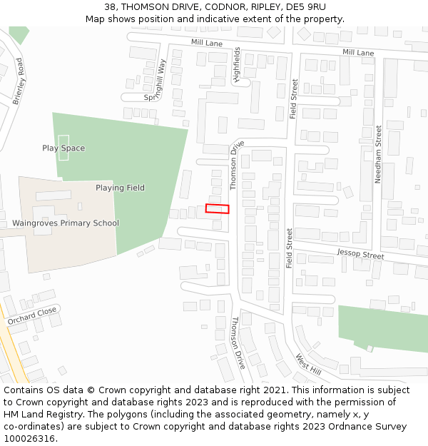 38, THOMSON DRIVE, CODNOR, RIPLEY, DE5 9RU: Location map and indicative extent of plot