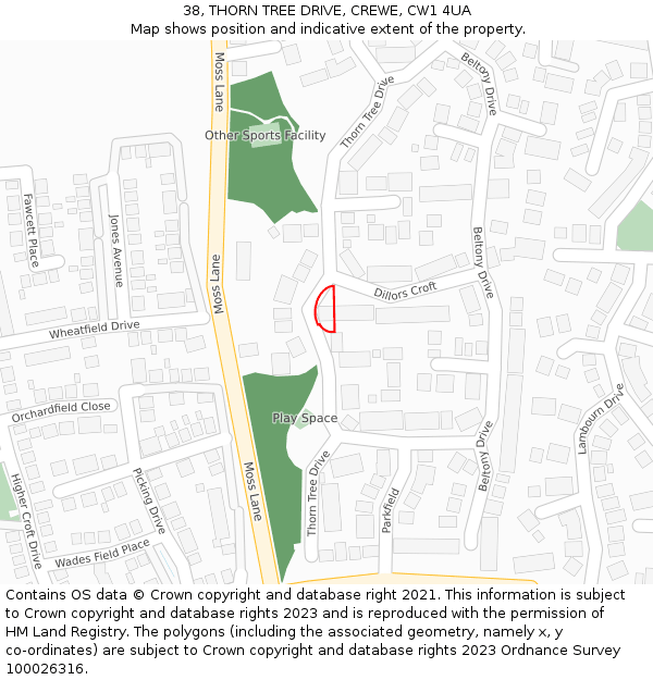 38, THORN TREE DRIVE, CREWE, CW1 4UA: Location map and indicative extent of plot