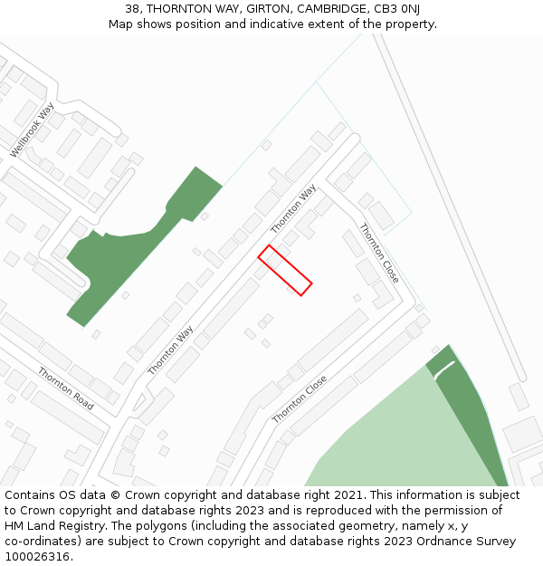 38, THORNTON WAY, GIRTON, CAMBRIDGE, CB3 0NJ: Location map and indicative extent of plot