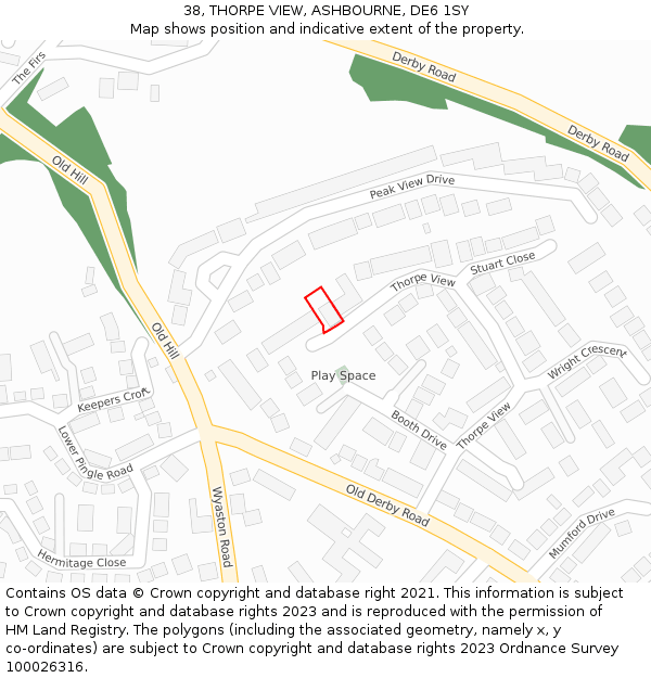 38, THORPE VIEW, ASHBOURNE, DE6 1SY: Location map and indicative extent of plot
