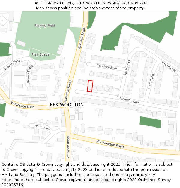 38, TIDMARSH ROAD, LEEK WOOTTON, WARWICK, CV35 7QP: Location map and indicative extent of plot