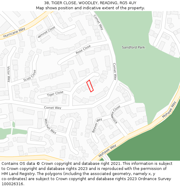 38, TIGER CLOSE, WOODLEY, READING, RG5 4UY: Location map and indicative extent of plot