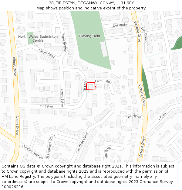 38, TIR ESTYN, DEGANWY, CONWY, LL31 9PY: Location map and indicative extent of plot