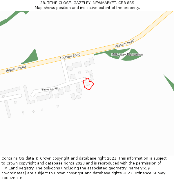 38, TITHE CLOSE, GAZELEY, NEWMARKET, CB8 8RS: Location map and indicative extent of plot