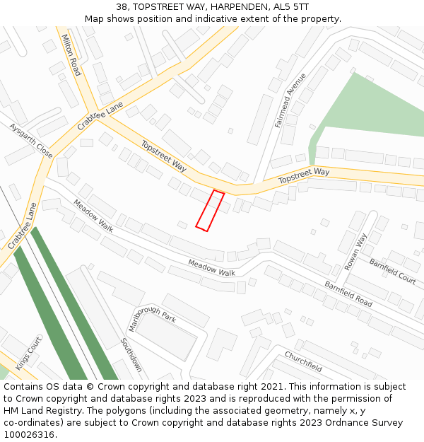 38, TOPSTREET WAY, HARPENDEN, AL5 5TT: Location map and indicative extent of plot