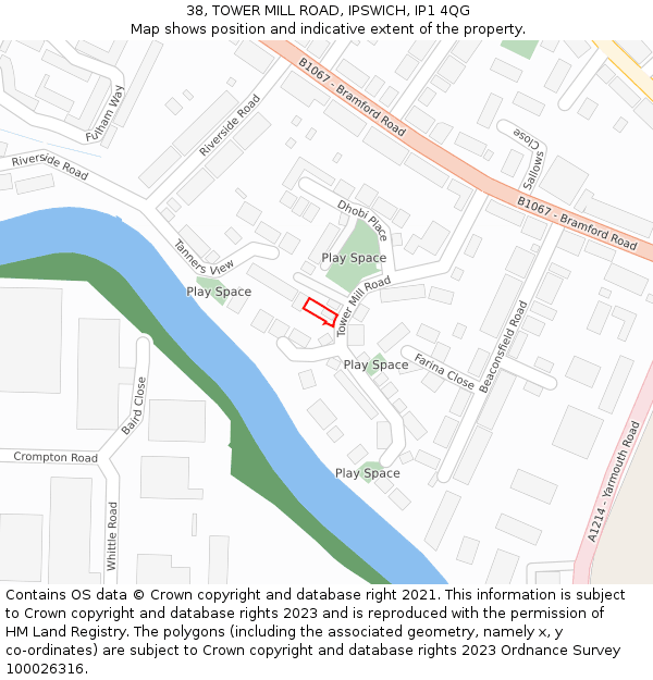 38, TOWER MILL ROAD, IPSWICH, IP1 4QG: Location map and indicative extent of plot