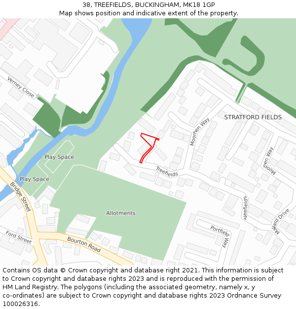 38, TREEFIELDS, BUCKINGHAM, MK18 1GP: Location map and indicative extent of plot