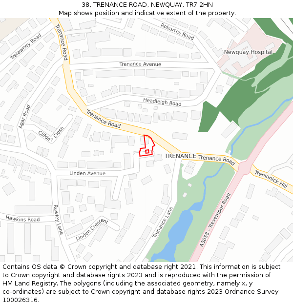 38, TRENANCE ROAD, NEWQUAY, TR7 2HN: Location map and indicative extent of plot