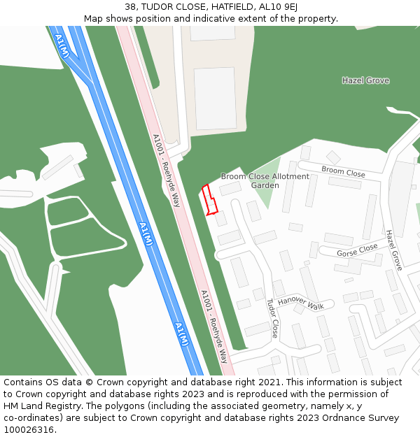 38, TUDOR CLOSE, HATFIELD, AL10 9EJ: Location map and indicative extent of plot