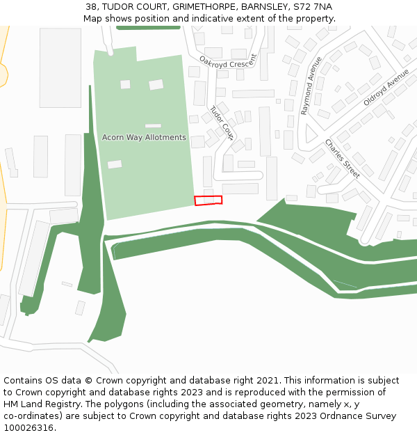 38, TUDOR COURT, GRIMETHORPE, BARNSLEY, S72 7NA: Location map and indicative extent of plot