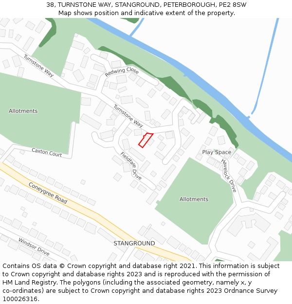 38, TURNSTONE WAY, STANGROUND, PETERBOROUGH, PE2 8SW: Location map and indicative extent of plot