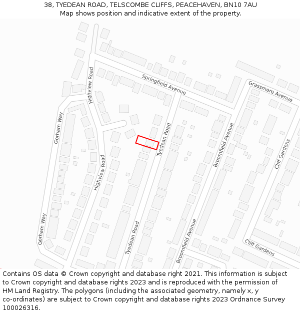 38, TYEDEAN ROAD, TELSCOMBE CLIFFS, PEACEHAVEN, BN10 7AU: Location map and indicative extent of plot