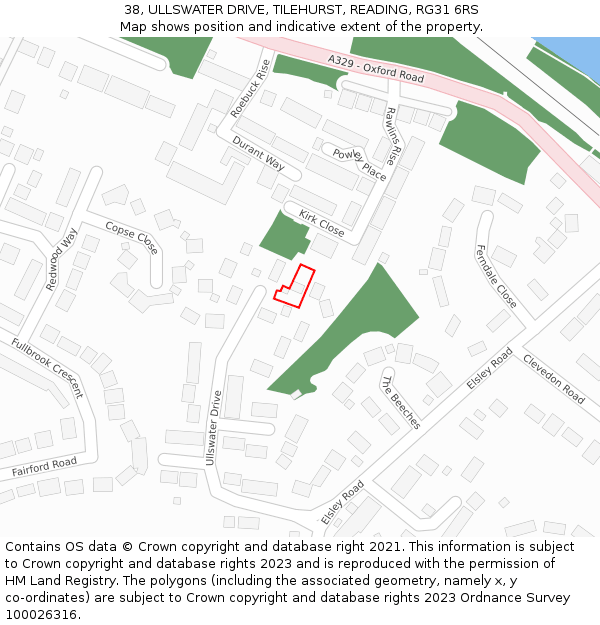 38, ULLSWATER DRIVE, TILEHURST, READING, RG31 6RS: Location map and indicative extent of plot