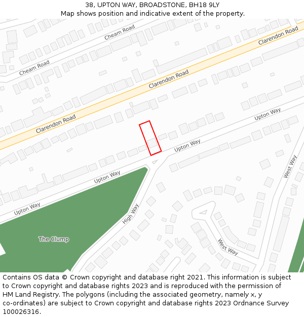 38, UPTON WAY, BROADSTONE, BH18 9LY: Location map and indicative extent of plot