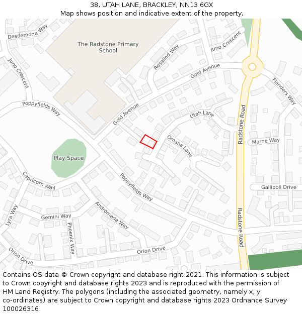 38, UTAH LANE, BRACKLEY, NN13 6GX: Location map and indicative extent of plot