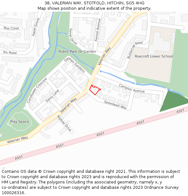 38, VALERIAN WAY, STOTFOLD, HITCHIN, SG5 4HG: Location map and indicative extent of plot