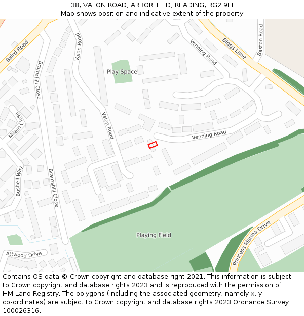 38, VALON ROAD, ARBORFIELD, READING, RG2 9LT: Location map and indicative extent of plot