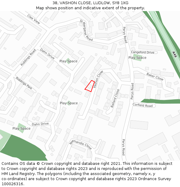 38, VASHON CLOSE, LUDLOW, SY8 1XG: Location map and indicative extent of plot