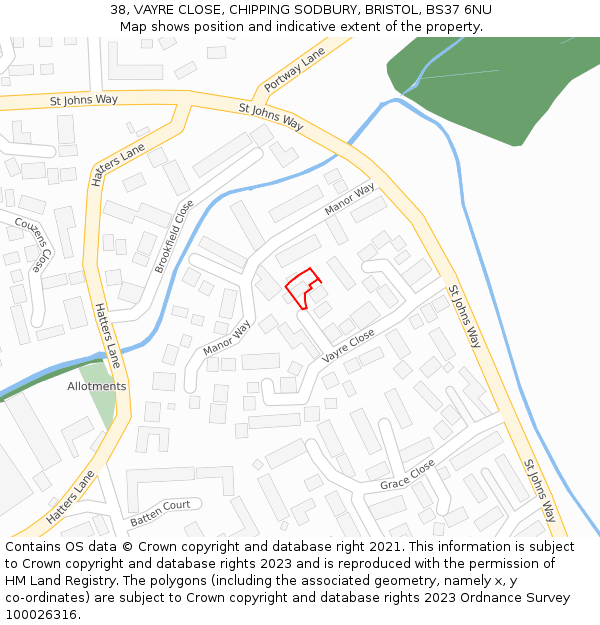 38, VAYRE CLOSE, CHIPPING SODBURY, BRISTOL, BS37 6NU: Location map and indicative extent of plot