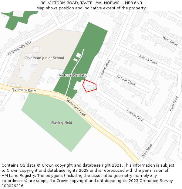 38, VICTORIA ROAD, TAVERHAM, NORWICH, NR8 6NR: Location map and indicative extent of plot